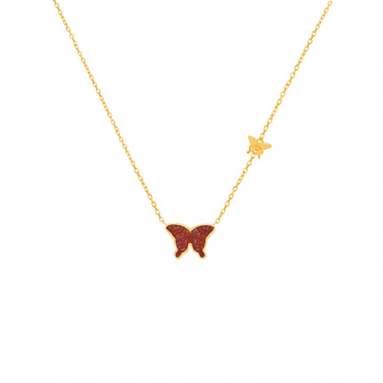 Red Agate Butterfly Neckless, 18K Gold ( small size )