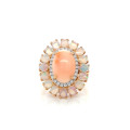 Gold RING WITH PINK CORAL, OPAL WITH DIAMOND Gold RING WITH PINK CORAL, OPAL WITH DIAMOND