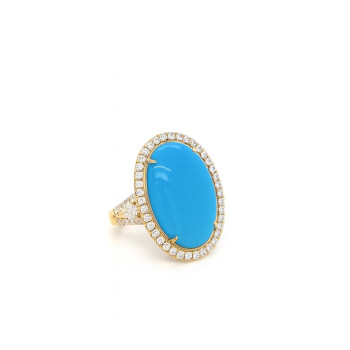 18k GOLD AND DIAMON RING WITH TURQUOISE