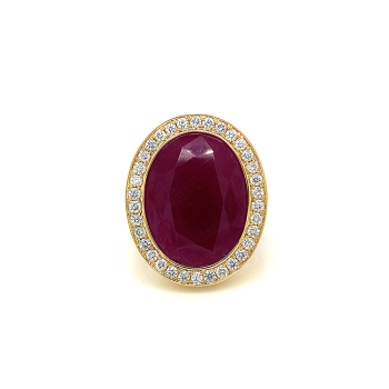 RUBI RING WITH 34 PIECES OF DIAMOND ,18K GOLD