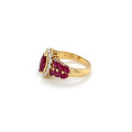 RUBI GOLD RING 18K STUDDED WITH DIAMONDS .