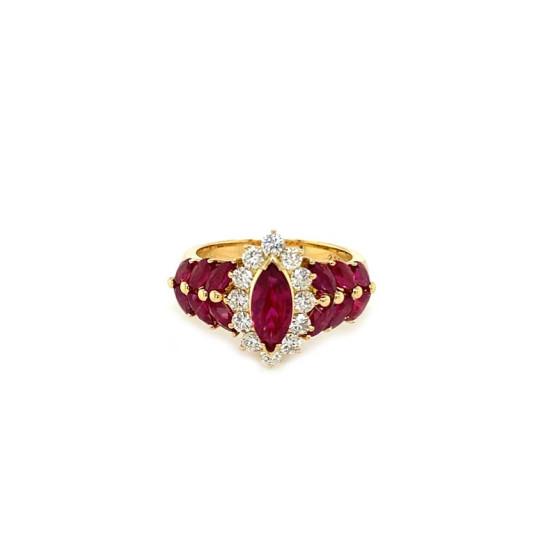 RUBI GOLD RING 18K STUDDED WITH DIAMONDS .