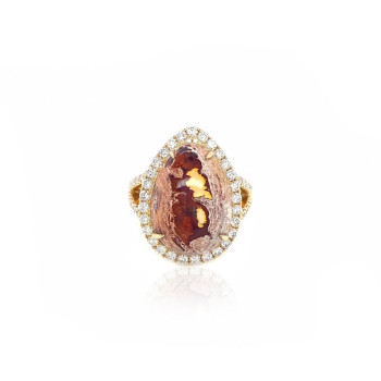 TEAR SHAPED OPAL RING WITH 55 PIECES OF DIAMOND ,18K GOLD