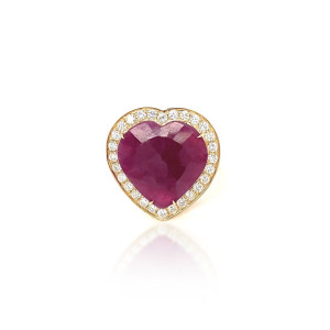 RUBI GOLD RING 18K STUDDED WITH DIAMONDS .