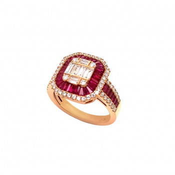 Gold ring studded with diamonds with a ruby ​​stone