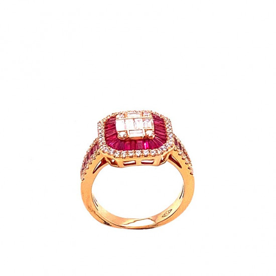 Gold ring studded with diamonds with a ruby ​​stone