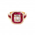 Gold ring studded with diamonds with a ruby ​​stone