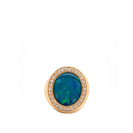  A Rare Australian Opal Ring With 30 Pieces Of Diamond,18k Gold 