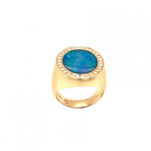  A Rare Australian Opal Ring With 30 Pieces Of Diamond,18k Gold 