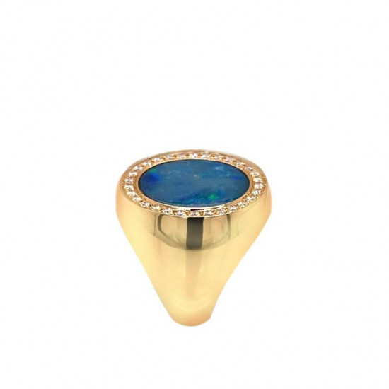  A Rare Australian Opal Ring With 30 Pieces Of Diamond,18k Gold 