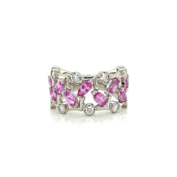 PINK SAPPHIRE PLATINUM RING STUDDED WITH DIAMONDS