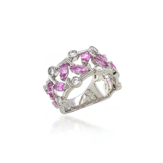 PINK SAPPHIRE PLATINUM RING STUDDED WITH DIAMONDS PINK SAPPHIRE PLATINUM RING STUDDED WITH DIAMONDS