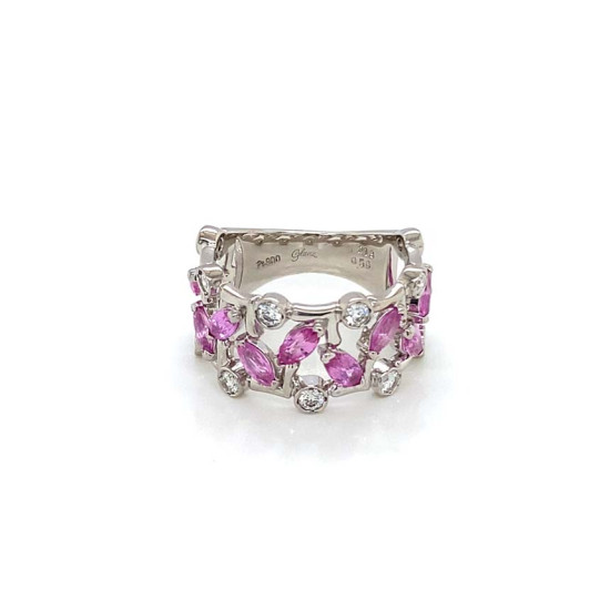 PINK SAPPHIRE PLATINUM RING STUDDED WITH DIAMONDS PINK SAPPHIRE PLATINUM RING STUDDED WITH DIAMONDS
