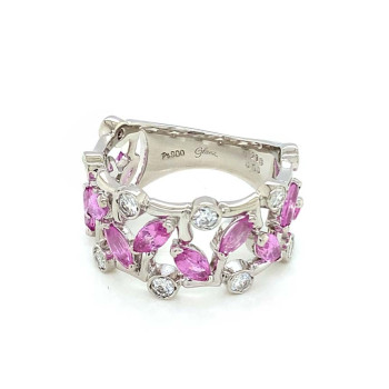 PINK SAPPHIRE PLATINUM RING STUDDED WITH DIAMONDS