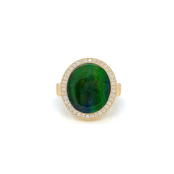 AMMONITE RING WITH 88 PIECES OF DIAMOND ,18K GOLD