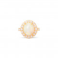 GOLD RING 18K WITH WHITE OPAL STUDDED WITH DIAMONDS .