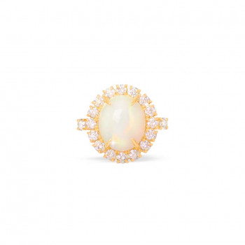 GOLD RING 18K WITH WHITE OPAL STUDDED WITH DIAMONDS .