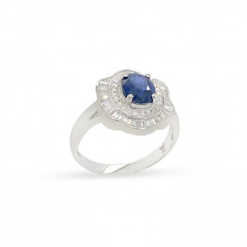 SAPPHIRE GOLD RING 18K STUDDED WITH DIAMONDS .