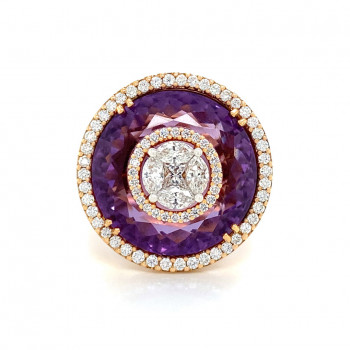 Amethyst Ring, Highly Crafted With 76 Pieces of Diamonds, 18K Gold