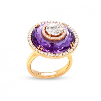 Amethyst Ring, Highly Crafted With 76 Pieces of Diamonds, 18K Gold