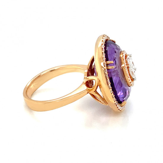 Amethyst Ring, Highly Crafted With 76 Pieces of Diamonds, 18K Gold Amethyst Ring, Highly Crafted With 76 Pieces of Diamonds, 18K Gold