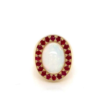 OPAL RING WITH 20 PIECES OF RUBI ,18K GOLD