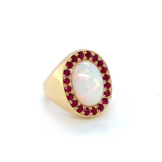 OPAL RING WITH 20 PIECES OF RUBI ,18K GOLD OPAL RING WITH 20 PIECES OF RUBI ,18K GOLD