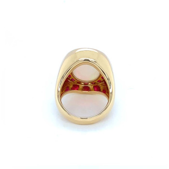 OPAL RING WITH 20 PIECES OF RUBI ,18K GOLD