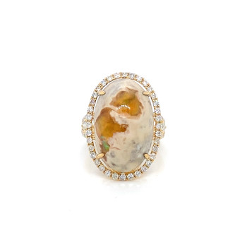 PINK OPAL RING WITH 56 PIECES OF DIAMOND ,18K GOLD