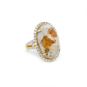 PINK OPAL RING WITH 56 PIECES OF DIAMOND ,18K GOLD