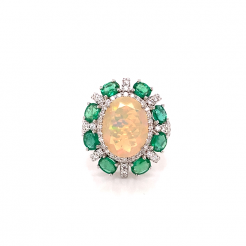 oval opal gold ring with diamonds and emeralds