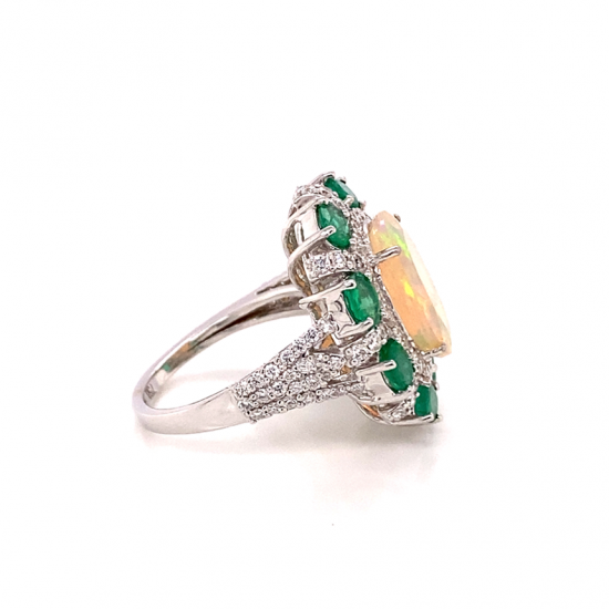oval opal gold ring with diamonds and emeralds oval opal gold ring with diamonds and emeralds