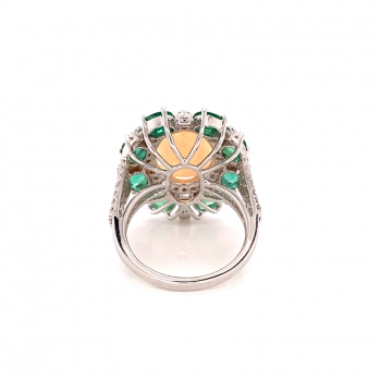 oval opal gold ring with diamonds and emeralds
