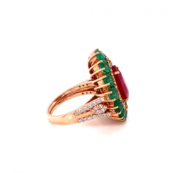 teardrop ruby gold ring with emerald and diamonds