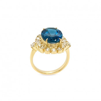 gold ring 18k with topaz studded with diamonds .