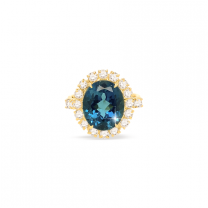 gold ring 18k with topaz studded with diamonds .