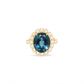 gold ring 18k with topaz studded with diamonds .