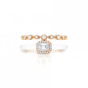 18K GOLD RING WITH WHITE CERAMIC , INLAID WITH DIAMOND