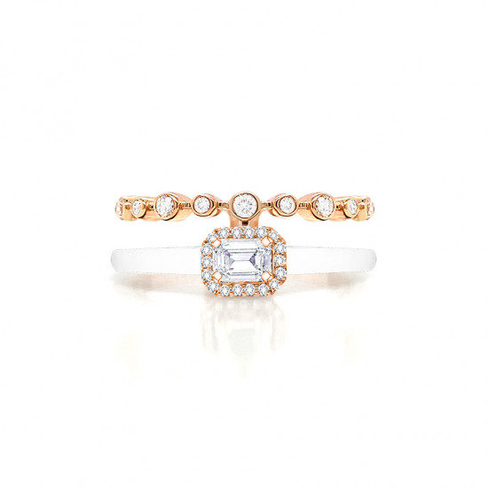 18K GOLD RING WITH WHITE CERAMIC , INLAID WITH DIAMOND