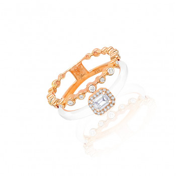 18K GOLD RING WITH WHITE CERAMIC , INLAID WITH DIAMOND
