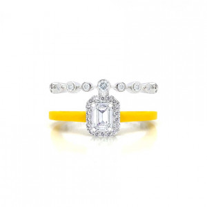 18K GOLD RING WITH YELLOW CERAMIC , INLAID WITH DIAMOND