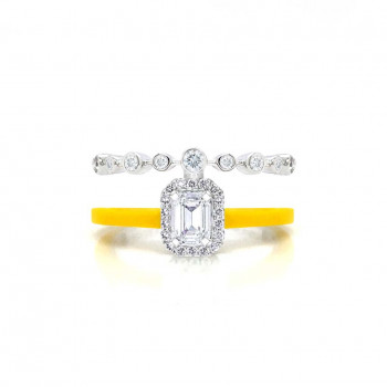18K GOLD RING WITH YELLOW CERAMIC , INLAID WITH DIAMOND