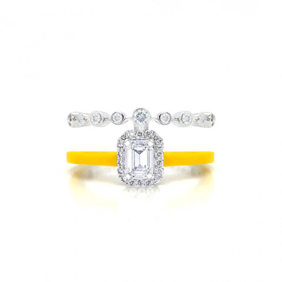 18K GOLD RING WITH YELLOW CERAMIC , INLAID WITH DIAMOND