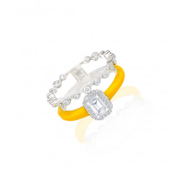 18K GOLD RING WITH YELLOW CERAMIC , INLAID WITH DIAMOND