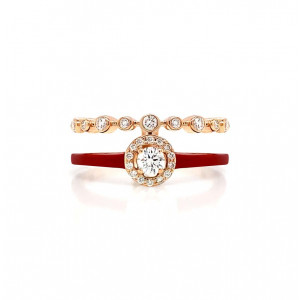gold ring 18k with red ceramic