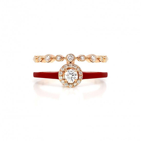 gold ring 18k with red ceramic