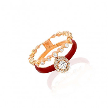 gold ring 18k with red ceramic