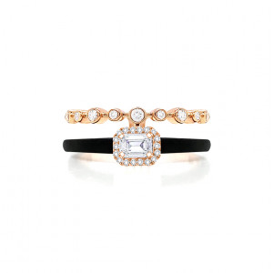18K GOLD RING WITH BLACK CERAMIC , INLAID WITH DIAMOND