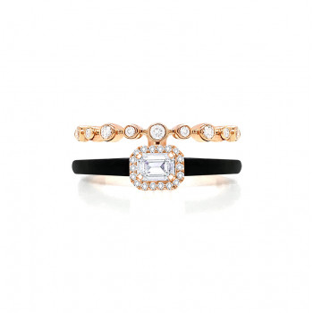 18K GOLD RING WITH BLACK CERAMIC , INLAID WITH DIAMOND
