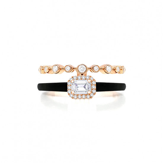 18K GOLD RING WITH BLACK CERAMIC , INLAID WITH DIAMOND